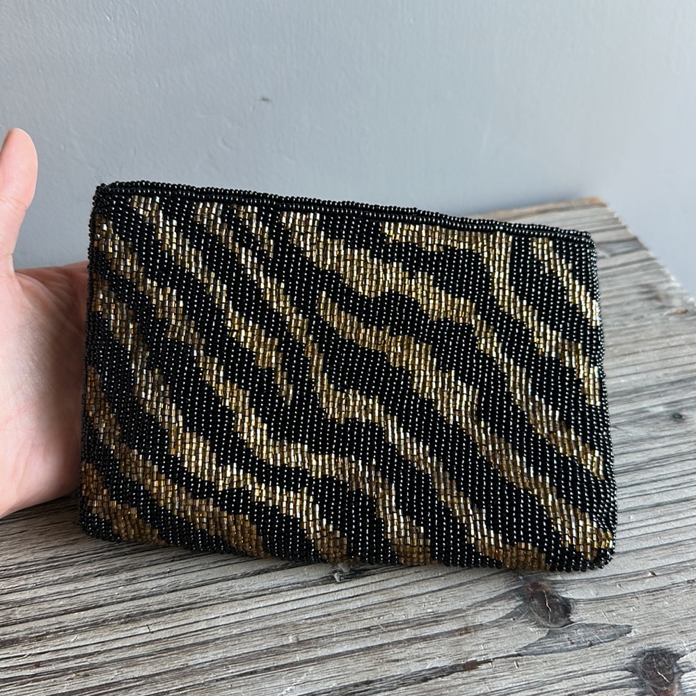 Beaded Wallet Cheetah Print Brown and Black Coin Pouch - Picture 2 of 6